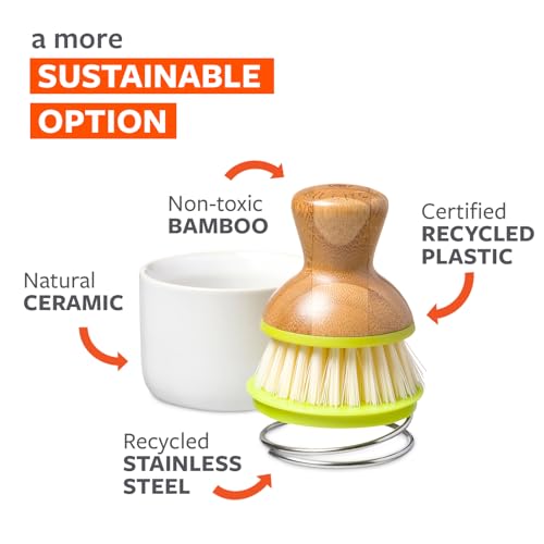 Full Circle Bubble Up Bamboo Dish Brush & Ceramic Soap Dispenser – Family Safe, Formaldehyde-Free – Kitchen Scrub Brush for Dishes, Nonstick & Cast Iron, White - Image 5
