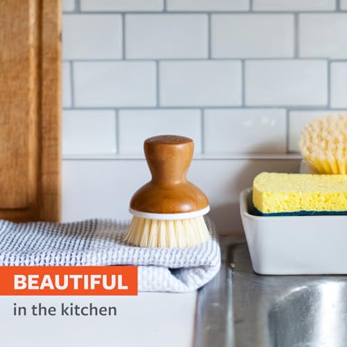 Full Circle Bubble Up Bamboo Dish Brush & Ceramic Soap Dispenser – Family Safe, Formaldehyde-Free – Kitchen Scrub Brush for Dishes, Nonstick & Cast Iron, White - Image 2