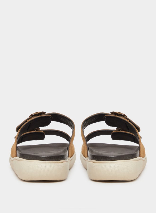 Styli Tan Double Strap Buckle Comfort Sandals - Image 4