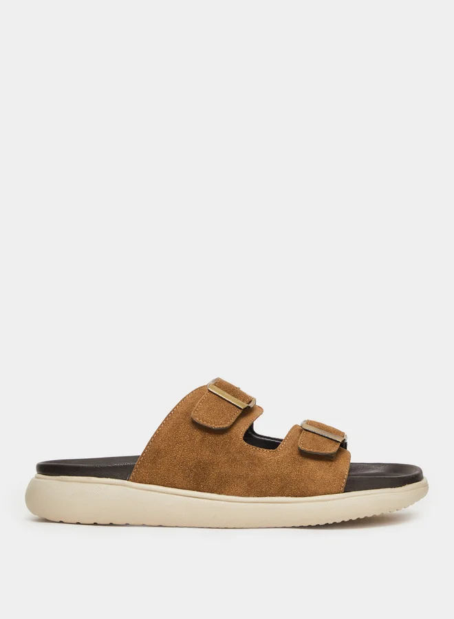 ستايلي Tan Double Strap Buckle Comfort Sandals