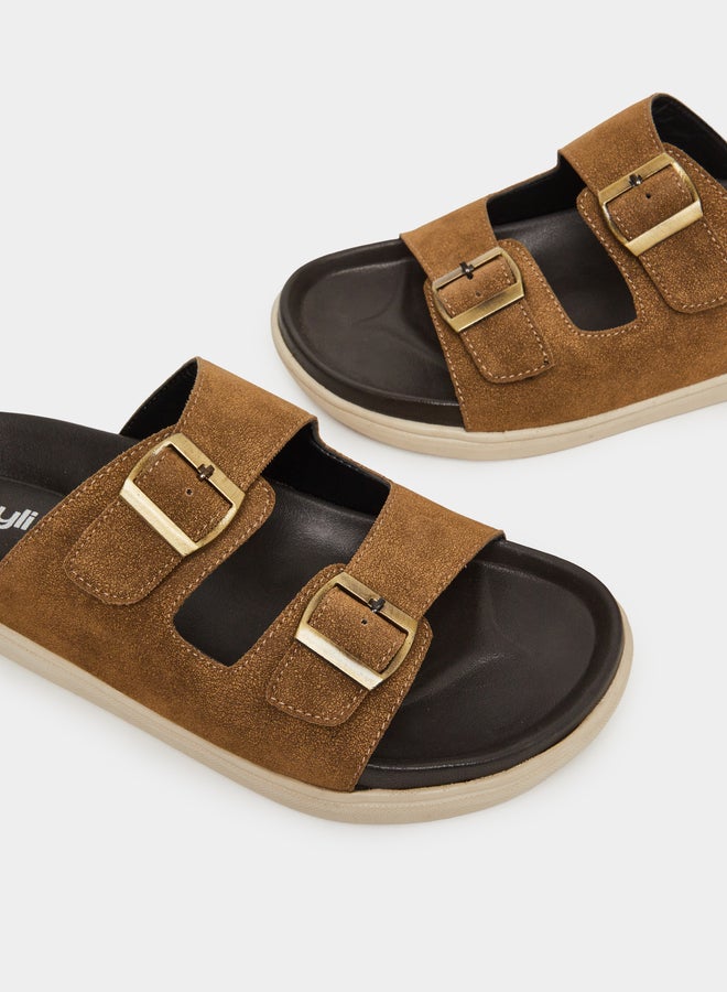 Styli Tan Double Strap Buckle Comfort Sandals - Image 5