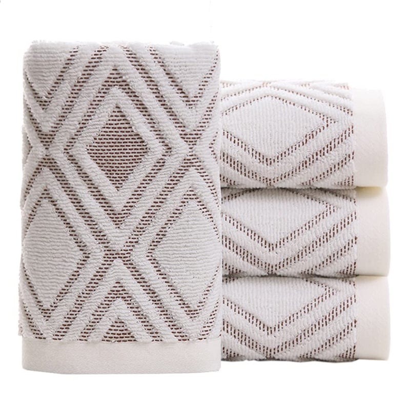 Pidada Hand Towels Set of 4 Diamond Pattern 100 Cotton Absorbent Soft Decorative Towel for Bathroom 134 x 295 Inch Beige Brown