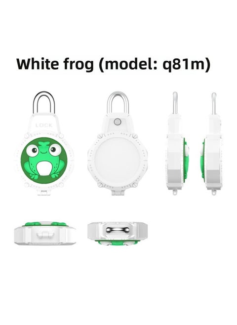 For Apple For Apple Airtag Tracker Wire Security Lock PC Set Waterproof Protective Case Cartoon Cute-Color:White Frog (Q81M)