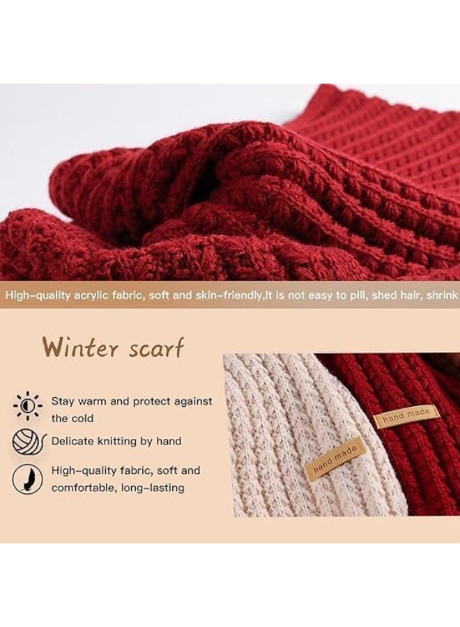 Women Winter Scarf, Cold Weather Chunky Knit Scarf, 175cm Warm Thick Scarf, Pure Color Winter Neck Warm Knitting Scarf, and Cold Weather Snow Scarf, Elegant Classic Soft Winter Scarf, Pink - Image 5