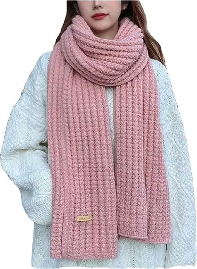 Women Winter Scarf, Cold Weather Chunky Knit Scarf, 175cm Warm Thick Scarf, Pure Color Winter Neck Warm Knitting Scarf, and Cold Weather Snow Scarf, Elegant Classic Soft Winter Scarf, Pink - Image 1