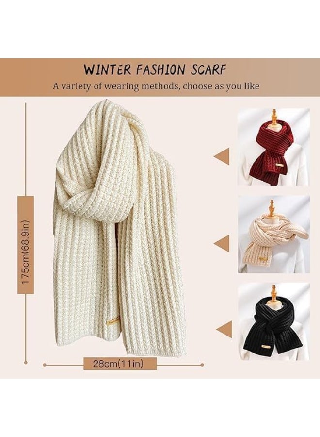 Women Winter Scarf, Cold Weather Chunky Knit Scarf, 175cm Warm Thick Scarf, Pure Color Winter Neck Warm Knitting Scarf, and Cold Weather Snow Scarf, Elegant Classic Soft Winter Scarf, Pink - Image 2