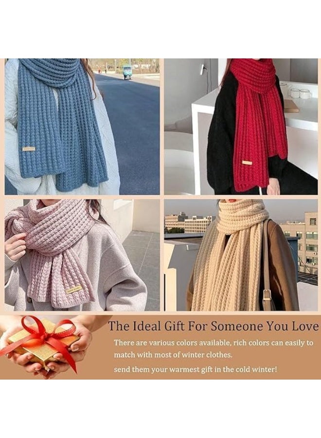 Women Winter Scarf, Cold Weather Chunky Knit Scarf, 175cm Warm Thick Scarf, Pure Color Winter Neck Warm Knitting Scarf, and Cold Weather Snow Scarf, Elegant Classic Soft Winter Scarf, Pink - Image 4