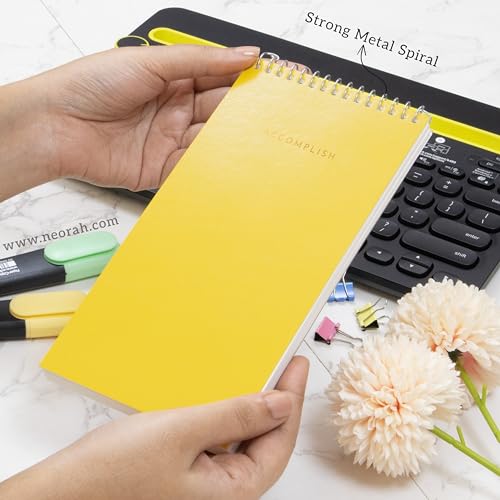 NEORAH—PETITE Daily To Do List Pad | 128 Pages | 20.0 x 10.0 cm | Daily + Hourly Split + Notes page | Durable Metal Spiral Desk Notepad + tear off sheets | Journal, Office Work Planner (YELLOW) - Image 2