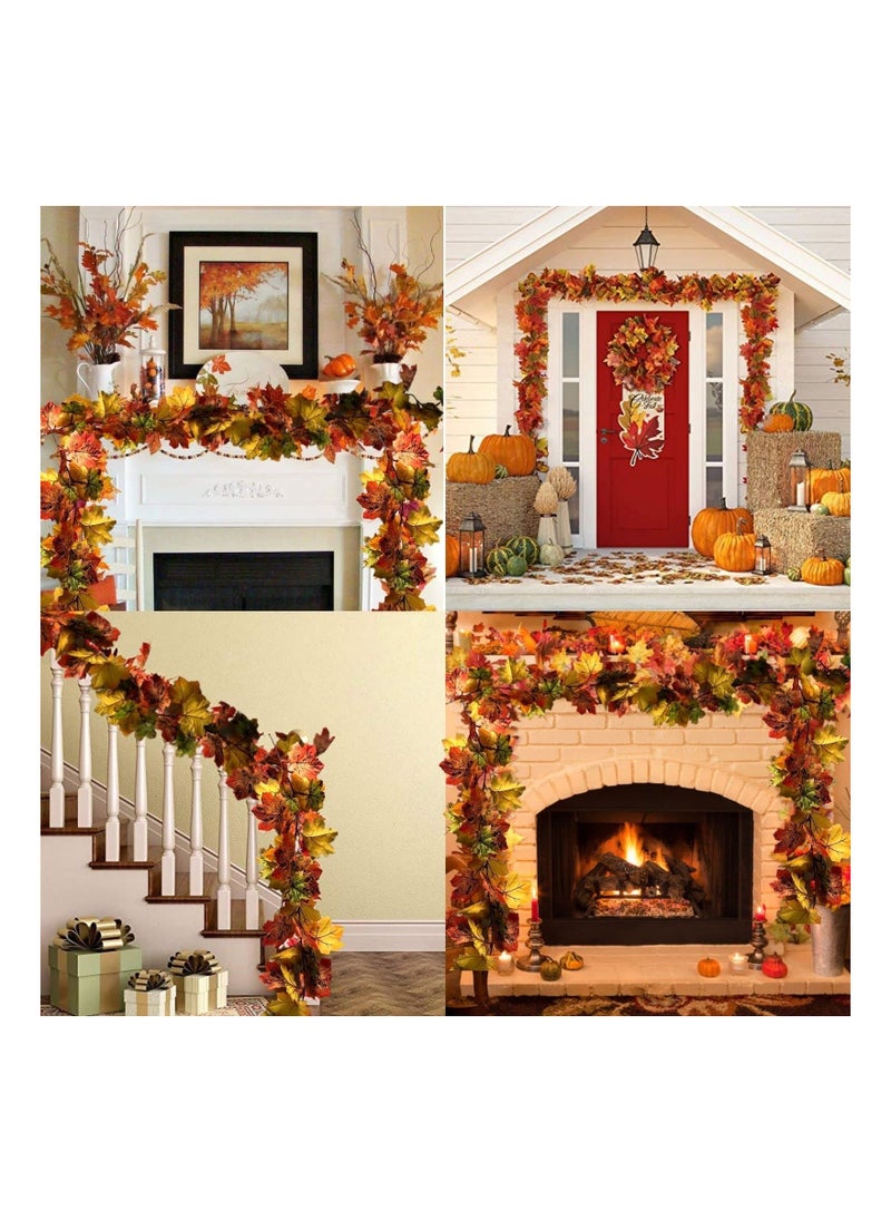 Y&D 2 Pack Fall Garland 11.4Ft Silk Hanging Leaf Foliage Mantle Vine Decor Artificial Autumn Decoration for Home Garden Fireplace Front Door  - Image 4