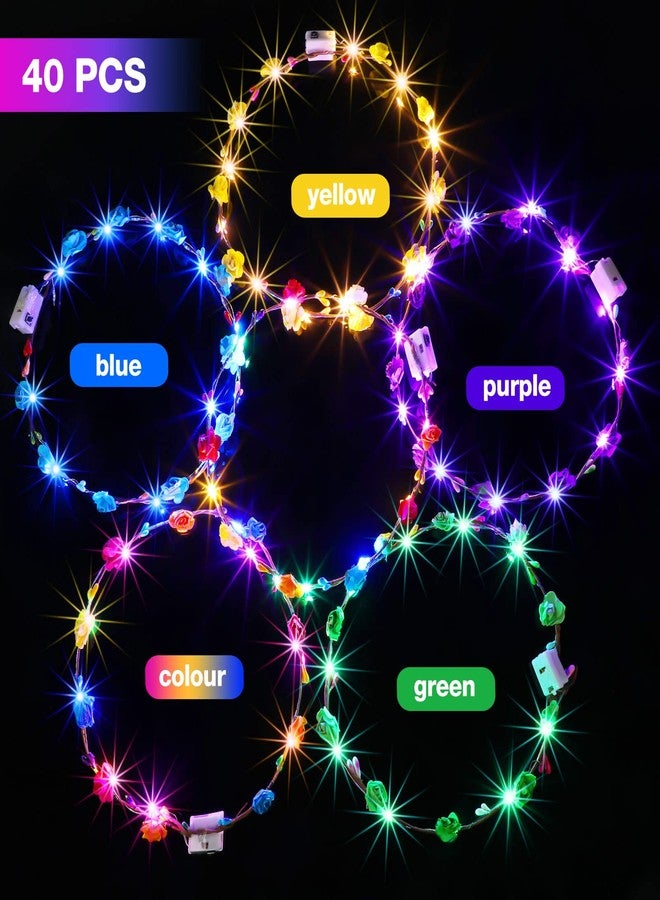 Waydress 40 Pieces LED Flower Crown Light up Headband LED Hair Garlands Glow in The Dark Flower Crown Wreath for Women Brides Wedding Birthday Holiday Beach Party Hair Accessories - Image 2