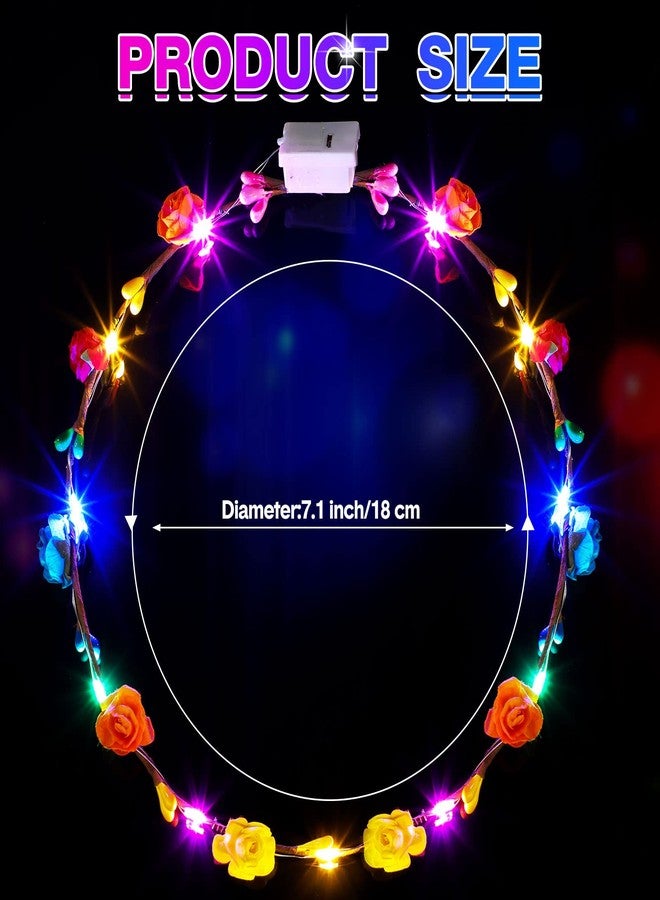 Waydress 40 Pieces LED Flower Crown Light up Headband LED Hair Garlands Glow in The Dark Flower Crown Wreath for Women Brides Wedding Birthday Holiday Beach Party Hair Accessories - Image 3