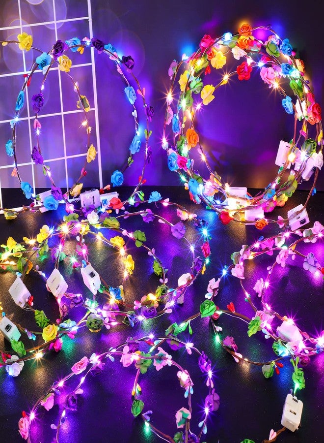 Waydress 40 Pieces LED Flower Crown Light up Headband LED Hair Garlands Glow in The Dark Flower Crown Wreath for Women Brides Wedding Birthday Holiday Beach Party Hair Accessories - Image 5