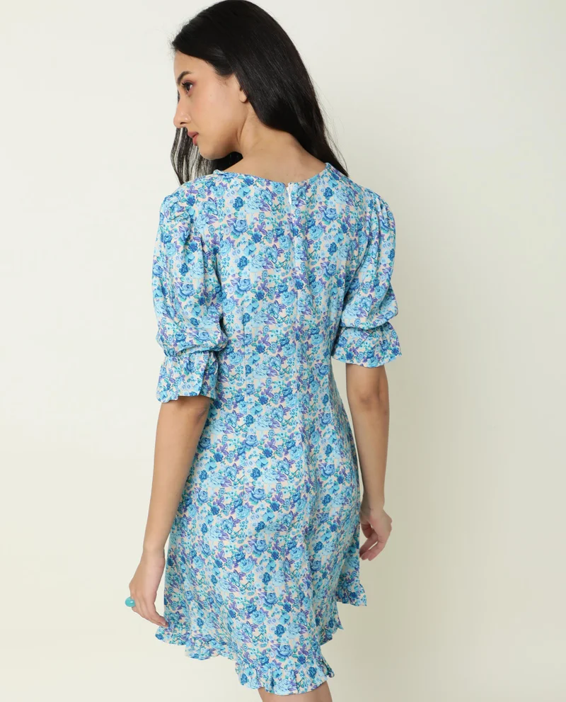 Rareism Women's Tie Up Detail Ruffled Hem A Line Mini Dress