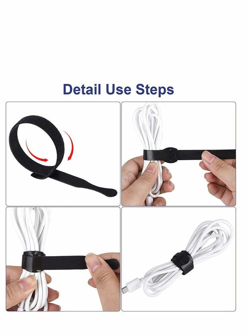 Loquat Velcro strap Cable Tie, 60Pcs Black Reusables Premium Nylon Adjustable Wire Ties Cable Straps, for Cord Management and Desk or Office Organization, 6 inch and 8 inch... - Image 3