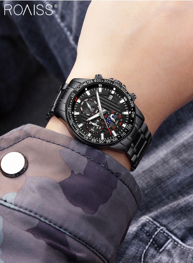 roaiss Men's Stainless Steel Strap Quartz Watch Round Dial with Date Display and Chronograph Bezel Waterproof Luminous  Luxury Wristwatch as Gift for Men - Image 2