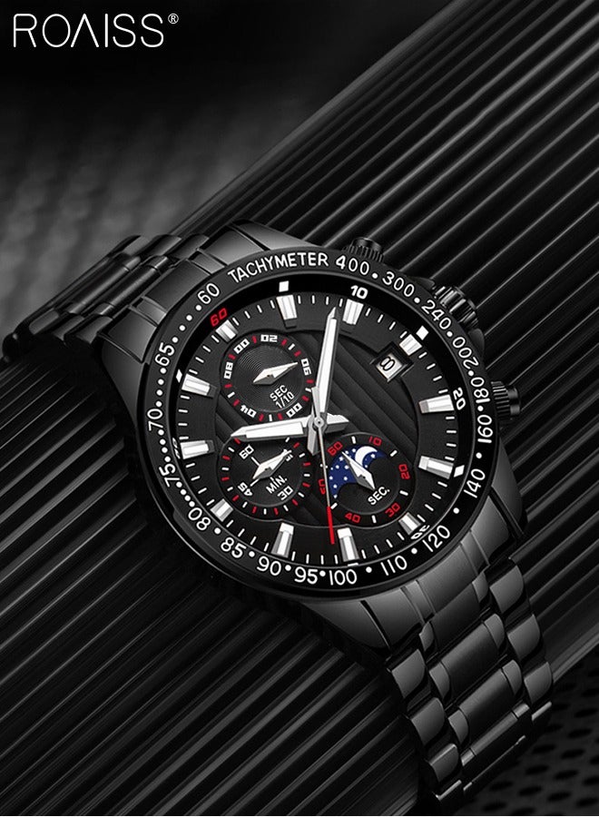 roaiss Men's Stainless Steel Strap Quartz Watch Round Dial with Date Display and Chronograph Bezel Waterproof Luminous  Luxury Wristwatch as Gift for Men - Image 3