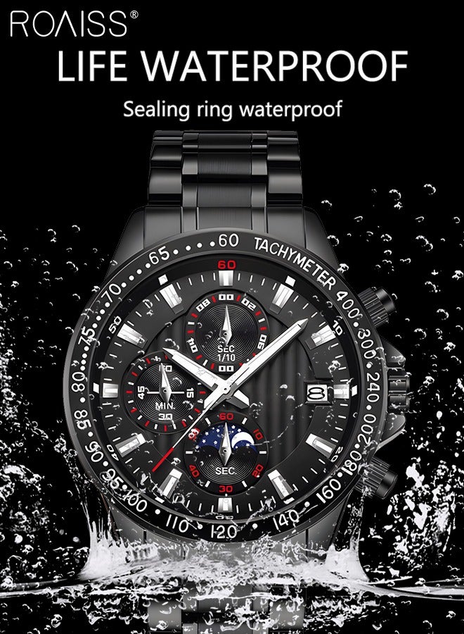 roaiss Men's Stainless Steel Strap Quartz Watch Round Dial with Date Display and Chronograph Bezel Waterproof Luminous  Luxury Wristwatch as Gift for Men - Image 5