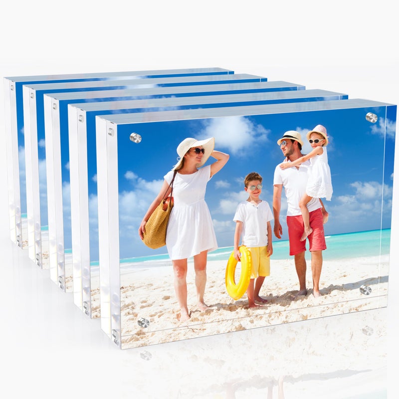 laapee 5x7 Inches Acrylic Picture Frames 5 Pack, Double Sided Magnetic Photo Frames,Free Standing on Desk or Table Clear Picture Frames - Image 1