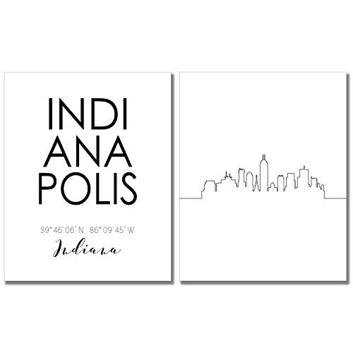 NØØT N&T Indianapolis City Skyline Wall Décor Prints - Set of 2 (8x10) Art Photos - Typography Minimalist Poster - Image 1