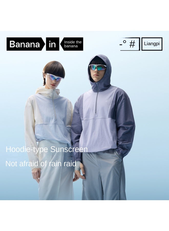 Bananain Cold Skin 502 Uv Unisex Half-zip Color-block Sun Protection Jacket - سترة واقية من الرياح مبردة، قابلة للتنفس، وظيفية - Image 2