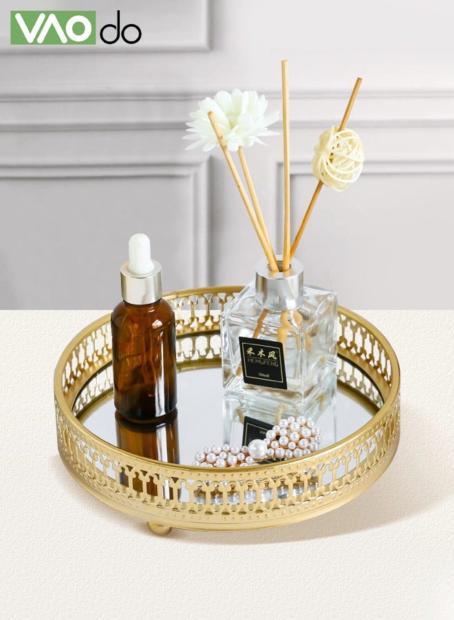 فاو دو صينية مرآة مزخرفة لتنظيم العطور وخزانة المجوهرات والصواني المنظمة 17.5*5 سم - Image 2