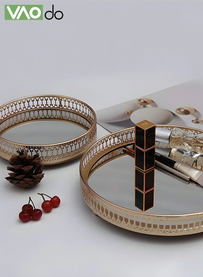 فاو دو صينية مرآة مزخرفة لتنظيم العطور وخزانة المجوهرات والصواني المنظمة 17.5*5 سم - Image 4