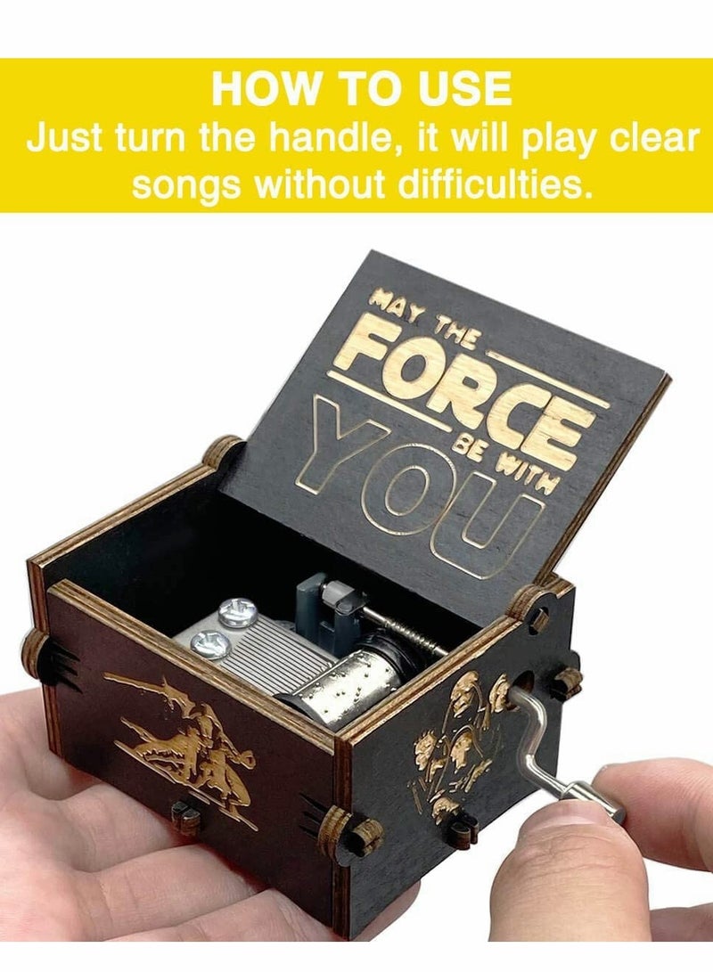 Star Wars Wooden Music Box, Hand Crank Vintage Musical Decor, Laser Engraved Mini Antique Gift for Weddings, Birthdays, and Special Occasions, Unique Home Decoration (Black) - Image 5