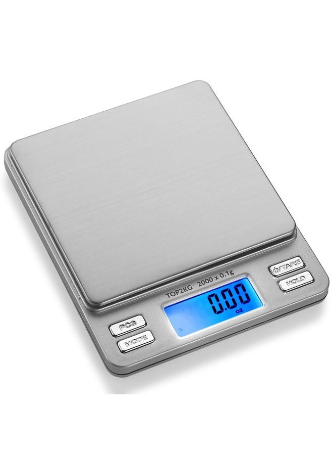 Smart Weigh ميزان جيب رقمي دقيق 2000 جرام × 0.1 جرام وزن احترافي للأطعمة والأونصات والجرامات، ميزان مطبخ صغير محمول للمجوهرات والأعشاب، وظيفة العد والإمساك، شاشة LCD مضاءة من الخلف - Image 1