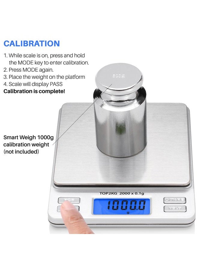 Smart Weigh ميزان جيب رقمي دقيق 2000 جرام × 0.1 جرام وزن احترافي للأطعمة والأونصات والجرامات، ميزان مطبخ صغير محمول للمجوهرات والأعشاب، وظيفة العد والإمساك، شاشة LCD مضاءة من الخلف - Image 5