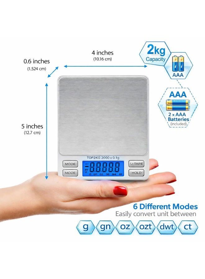 Smart Weigh ميزان جيب رقمي دقيق 2000 جرام × 0.1 جرام وزن احترافي للأطعمة والأونصات والجرامات، ميزان مطبخ صغير محمول للمجوهرات والأعشاب، وظيفة العد والإمساك، شاشة LCD مضاءة من الخلف - Image 4