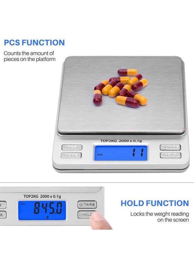 Smart Weigh ميزان جيب رقمي دقيق 2000 جرام × 0.1 جرام وزن احترافي للأطعمة والأونصات والجرامات، ميزان مطبخ صغير محمول للمجوهرات والأعشاب، وظيفة العد والإمساك، شاشة LCD مضاءة من الخلف - Image 3