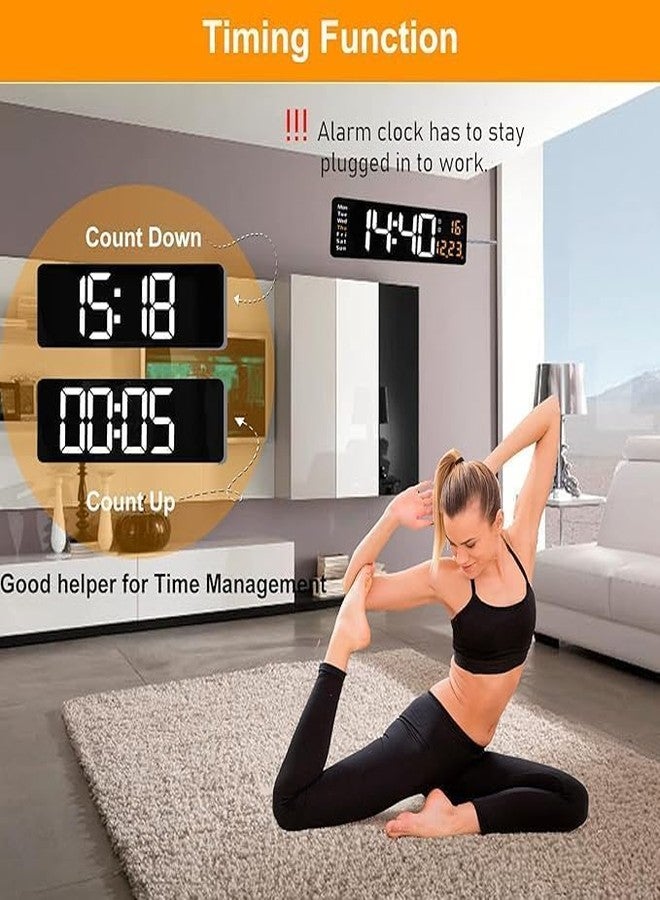 GALLY 16.2" Large LED Digital Wall Clock with Remote, Auto-Dimming, Date/Day/Temp, Dual Alarm & Countdown, 12/24-Hr - USB Powered, Wall & Table Use for Bedroom, Living Room, Office, Home Decor - Image 5