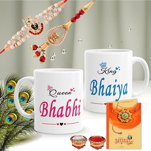 Gift Arcadia Arcadia Rakhi Lumba Gift Set for Brother and Bhabhi - Coffee Mugs 330ml Combo - Ceramic Cup for Rakhi Gifts (Combo-5) - Image 3
