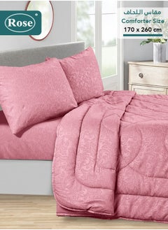 Rose ROSE Luxurious Flory Comforter, Premium Cotton Alternative Microfiber, Set of 4 pieces, Super Soft Cozy Breathable Cooling Lightweight, Extra Twin size 260x170 cm, Pink  - Image 2