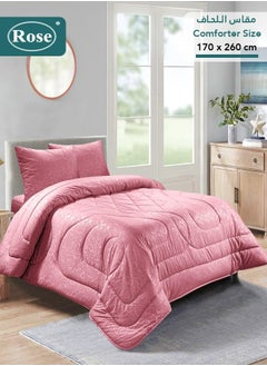 Rose ROSE Luxurious Flory Comforter, Premium Cotton Alternative Microfiber, Set of 4 pieces, Super Soft Cozy Breathable Cooling Lightweight, Extra Twin size 260x170 cm, Pink  - Image 1