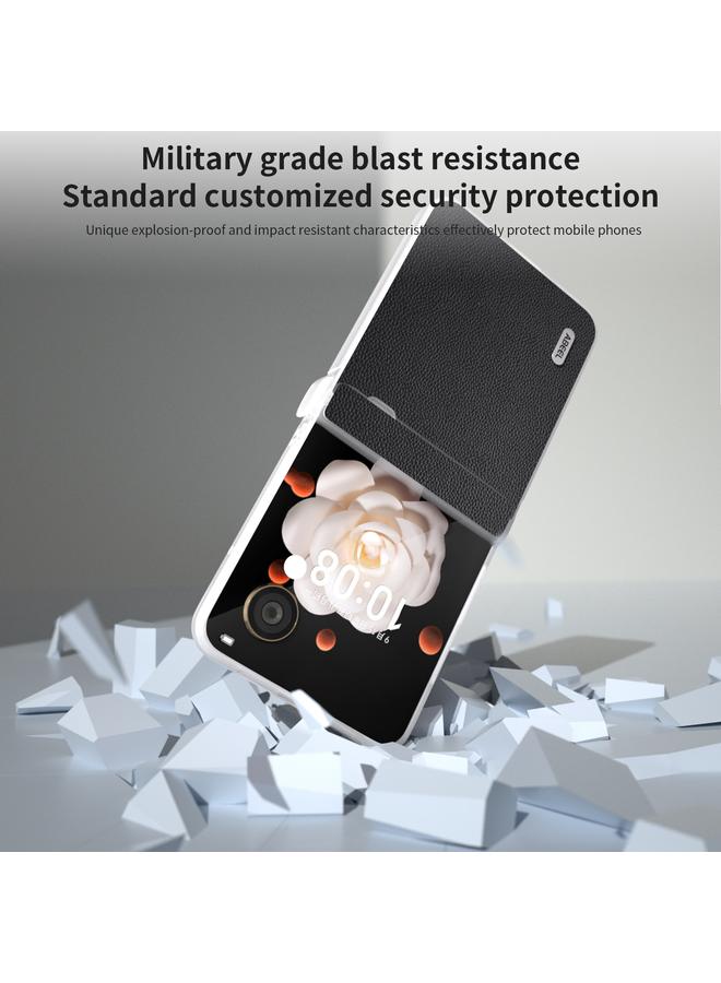 Green Tiger Case For Honor Magic V Flip Three Parts Genuine Leather Elegant Frosted Transparent Edge Phone Case - Image 4