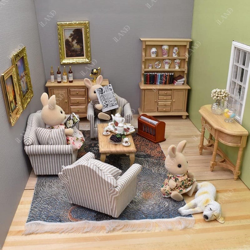 iLAND Miniature Dollhouse Accessories for Dollhouse Furniture on 1:12 Scale, Dollhouse Frames w/Printed Classic Paintings Set (4 Bright Golden Frames & Pictures) - Image 5