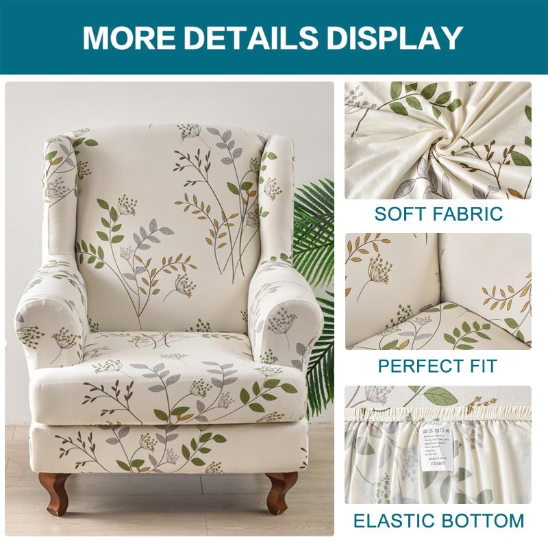KRFOONN أغطية كرسي كرفون Wingback - 2 قطعة من القماش المرن لأغطية الكراسي Wingback - أغطية أريكة Wingback - أغطية كراسي بذراعين - واقي أثاث غير قابل للانزلاق لغرفة المعيشة للكراسي Wingback، A20 - Image 2