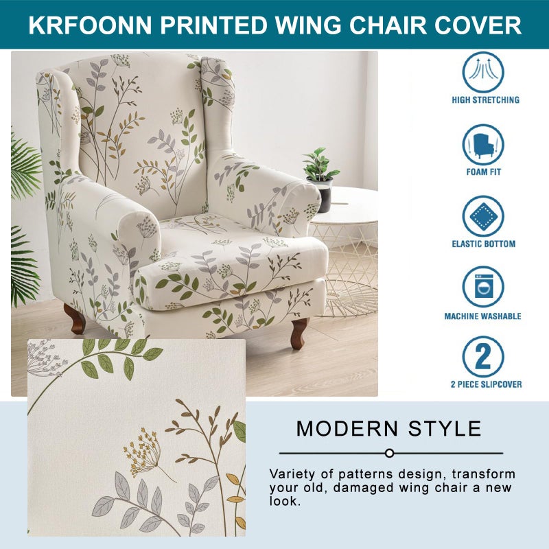 KRFOONN أغطية كرسي كرفون Wingback - 2 قطعة من القماش المرن لأغطية الكراسي Wingback - أغطية أريكة Wingback - أغطية كراسي بذراعين - واقي أثاث غير قابل للانزلاق لغرفة المعيشة للكراسي Wingback، A20 - Image 4