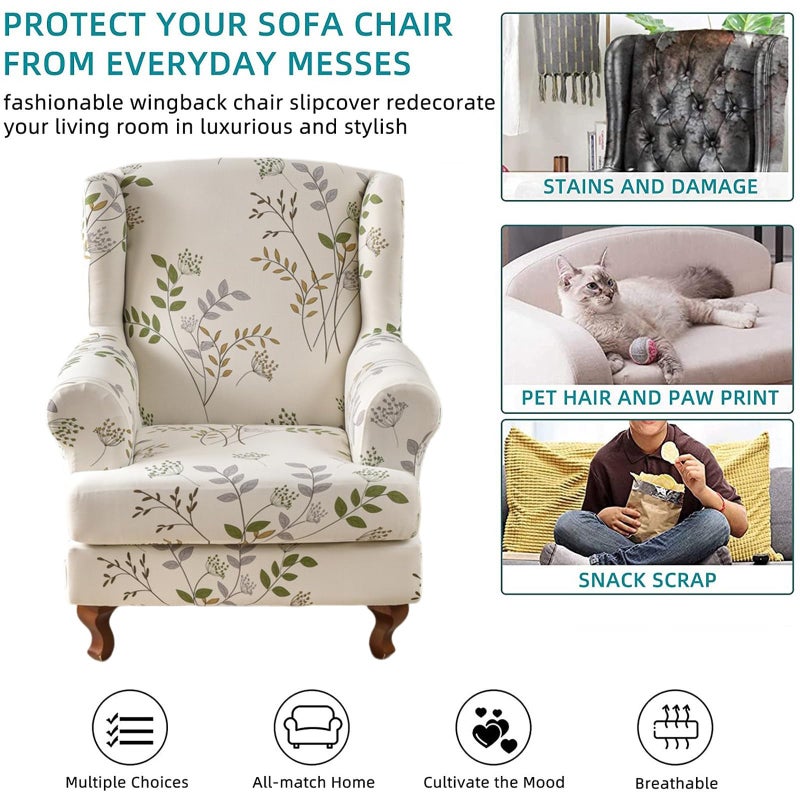 KRFOONN أغطية كرسي كرفون Wingback - 2 قطعة من القماش المرن لأغطية الكراسي Wingback - أغطية أريكة Wingback - أغطية كراسي بذراعين - واقي أثاث غير قابل للانزلاق لغرفة المعيشة للكراسي Wingback، A20 - Image 5