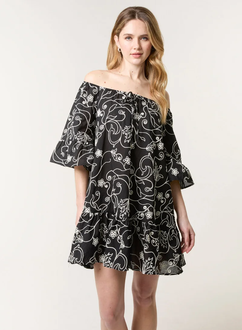 Blue Vanilla Embroidered Smock Dress