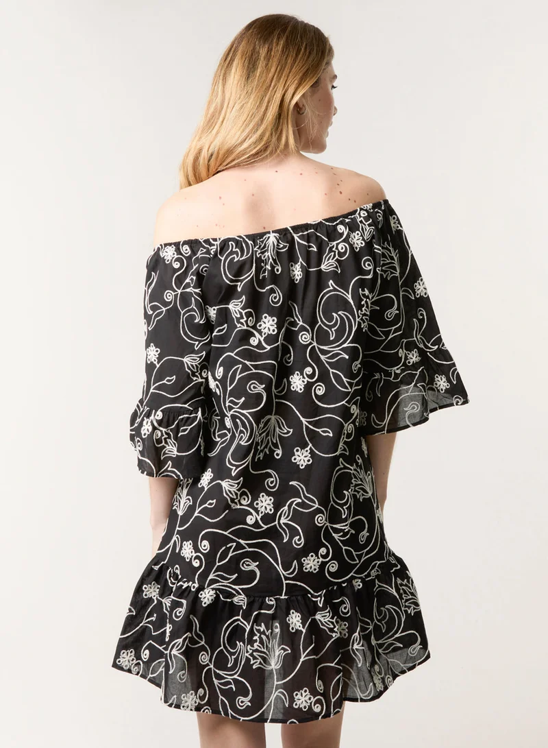 Blue Vanilla Embroidered Smock Dress