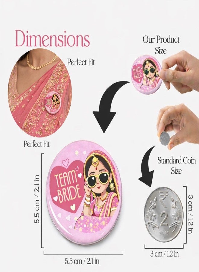 Glitreeprops Ladkiwale Team Bride Brooch Badges for Wedding Bride Squad | Set of 15 Laminated Round Badges With Stainless Steel Pin On Backside | Size 2.25x2.25 Inches - Image 3