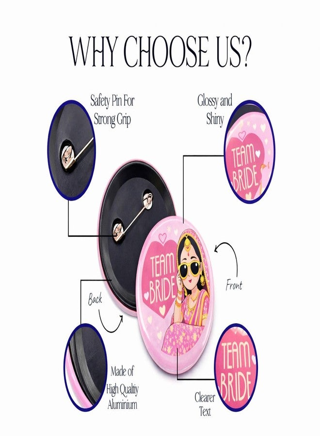 Glitreeprops Ladkiwale Team Bride Brooch Badges for Wedding Bride Squad | Set of 15 Laminated Round Badges With Stainless Steel Pin On Backside | Size 2.25x2.25 Inches - Image 2