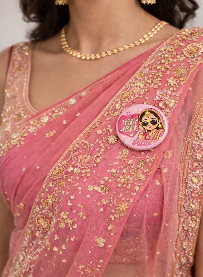 Glitreeprops Ladkiwale Team Bride Brooch Badges for Wedding Bride Squad | Set of 15 Laminated Round Badges With Stainless Steel Pin On Backside | Size 2.25x2.25 Inches - Image 4