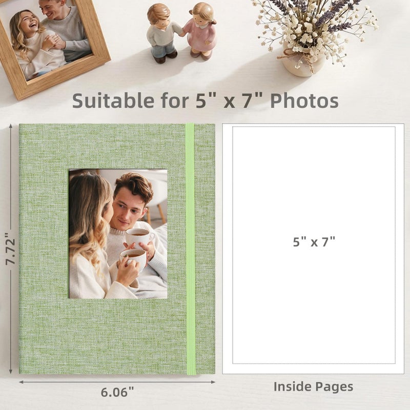 Remowith 5x7 Photo Album, Slip In Fabric Cover Scrapbook with Front Window, Holds 52 Photos (26 Pockets), for Baby, Wedding, Travel, Green - Image 2
