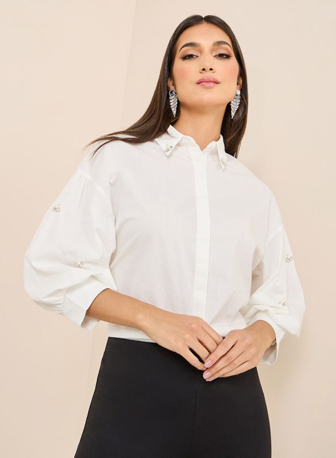 Styli Embellished 3/4 Sleeve Regular Fit Shirt  - Image 1