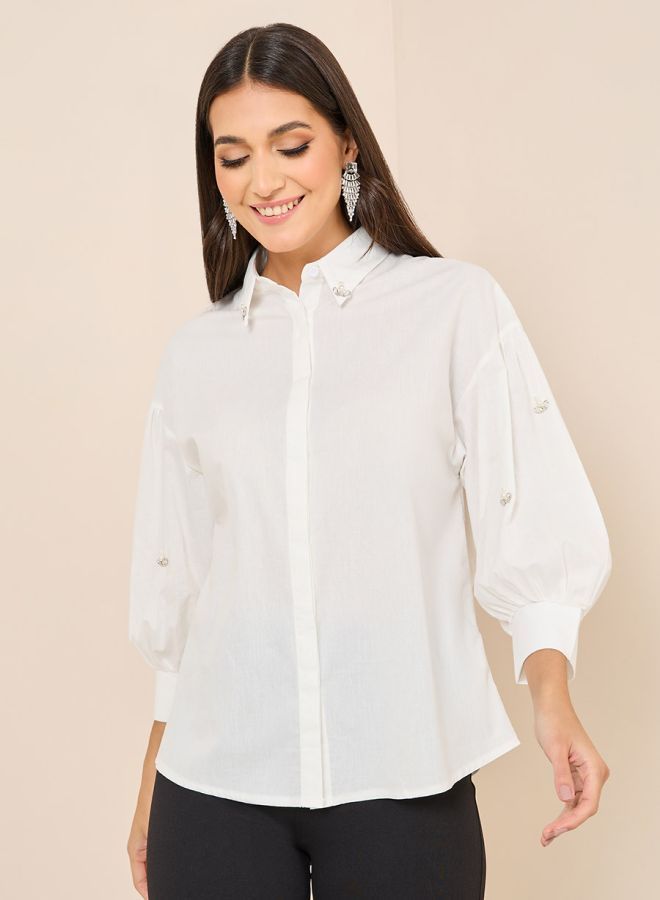 Styli Embellished 3/4 Sleeve Regular Fit Shirt  - Image 3
