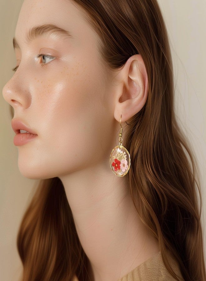 JRLCTECH Daffodil and Garden Verbena Real Pressed Wildflower Earrings, Dainty Gold Drop Dangle Earrings for Women Girls, Handmade Pressed Flower Earring Jewelry Gift - Image 5