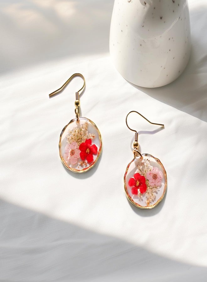 JRLCTECH Daffodil and Garden Verbena Real Pressed Wildflower Earrings, Dainty Gold Drop Dangle Earrings for Women Girls, Handmade Pressed Flower Earring Jewelry Gift - Image 2